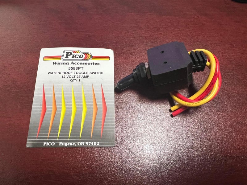 PICO 5588PT Waterproof On-Off SPST Toggle Switch 1/2 Hole 2 6-16ga Leads 12V 25 Amp